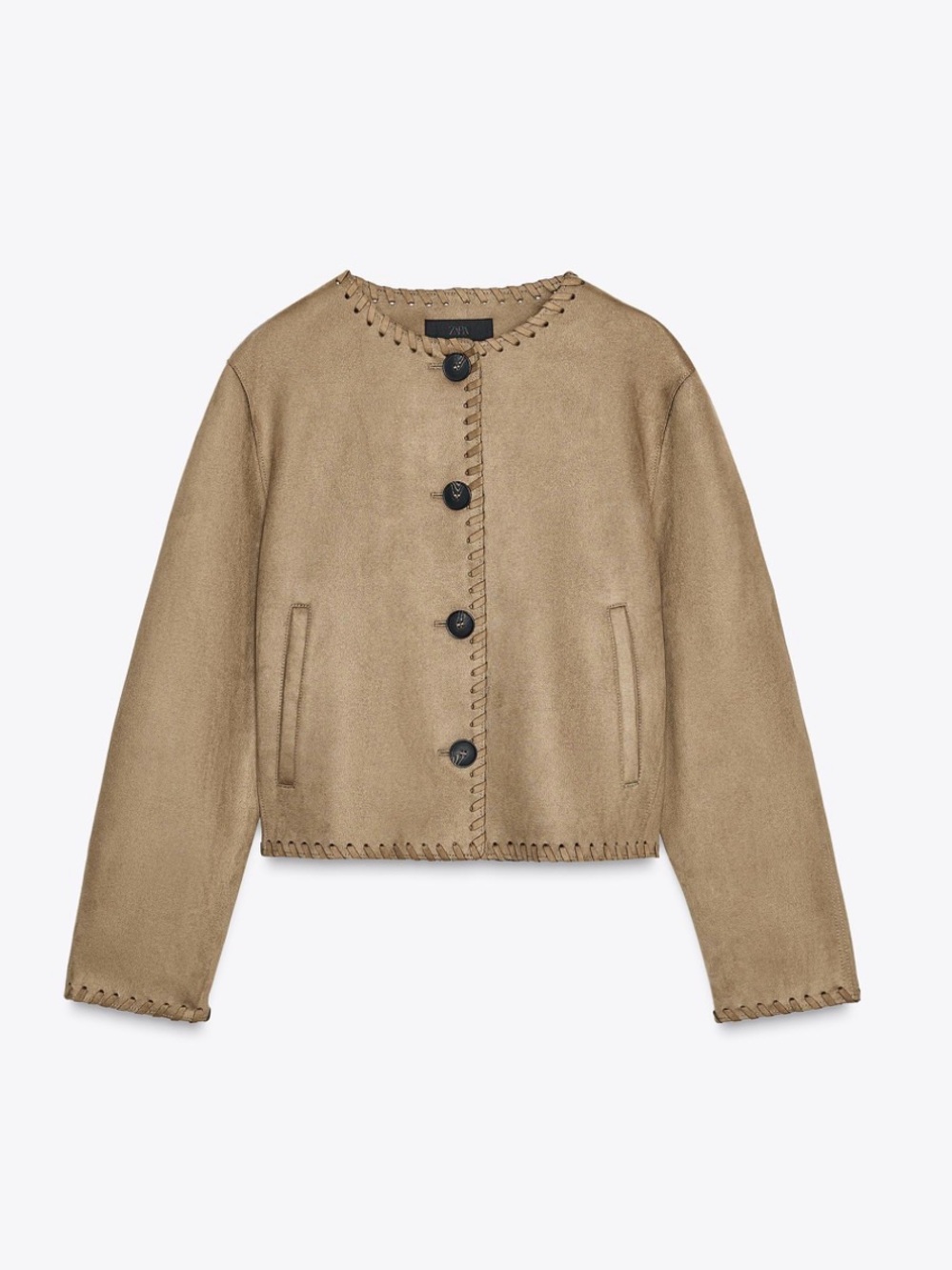 Zara FAUX SUEDE JACKET WITH BRAIDED TRIM